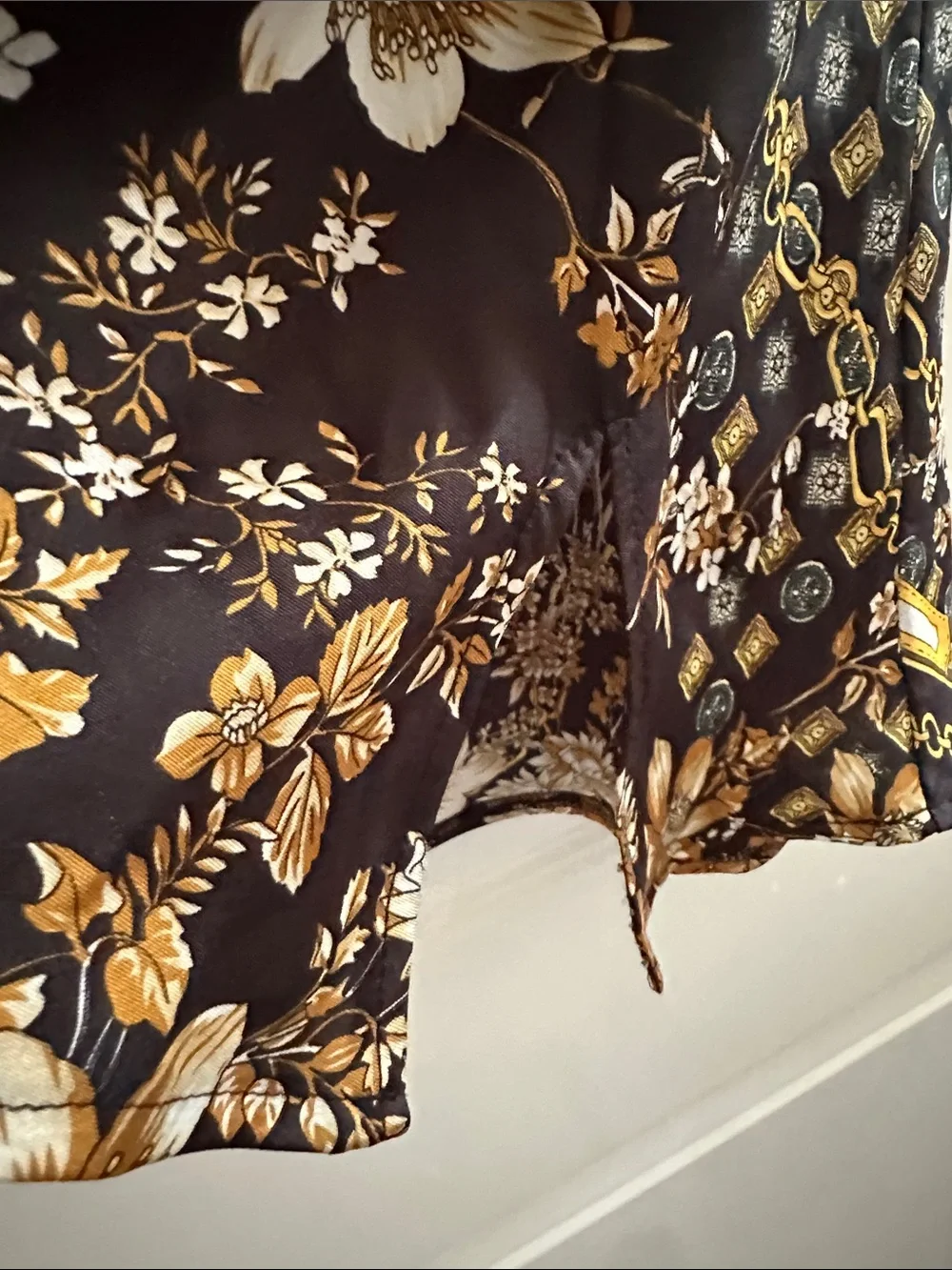 Princess Polly Black Satin Cami with Gold Floral & Chain Print